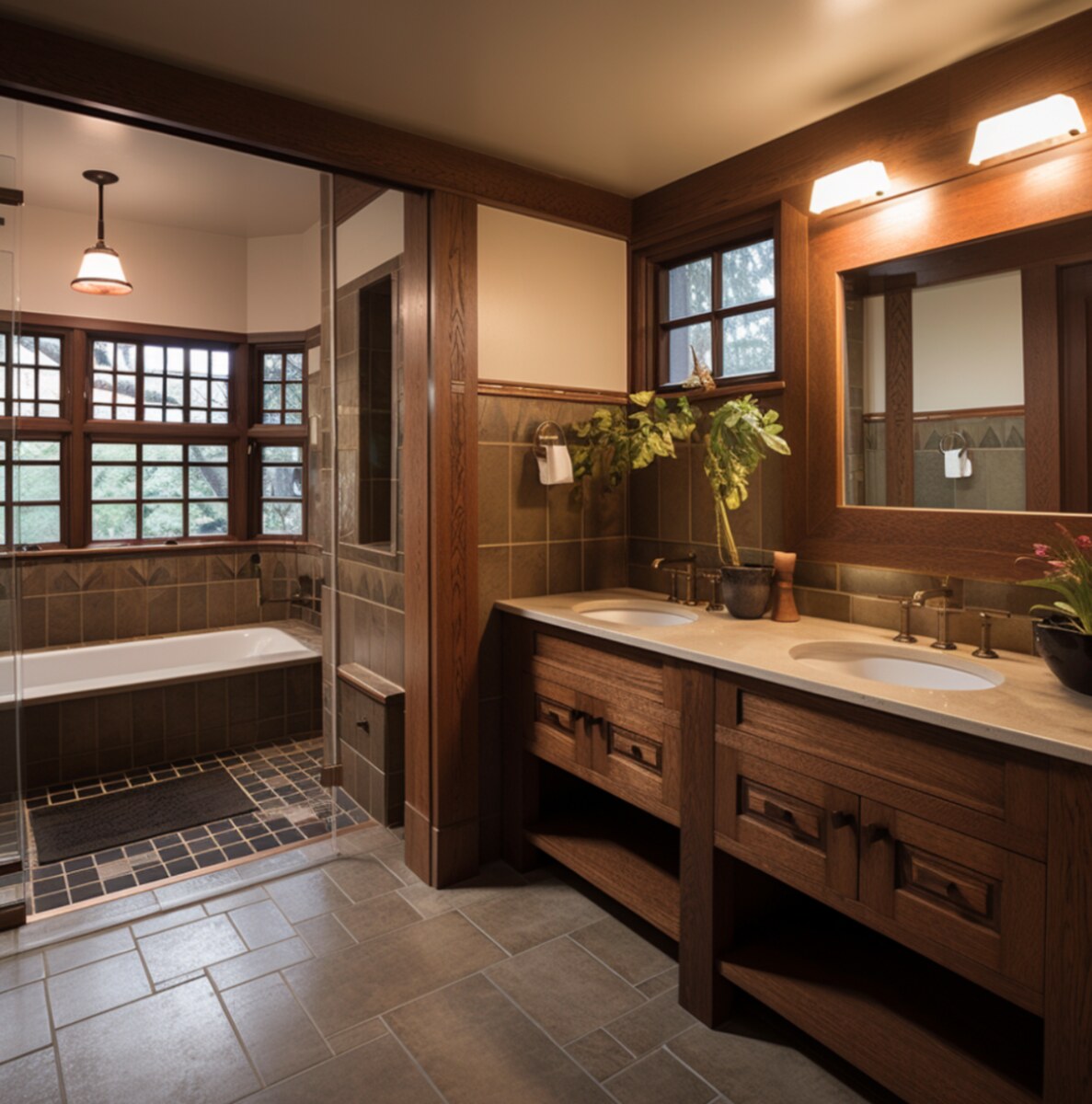 walk in tub in warm brown bathroom in San Diego by Honeycomb