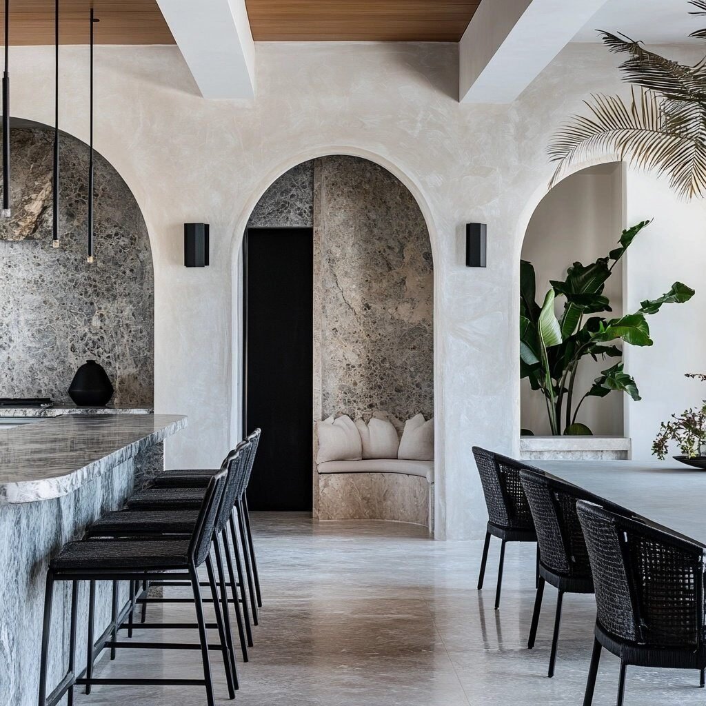Open living area with modern granite features in San Diego